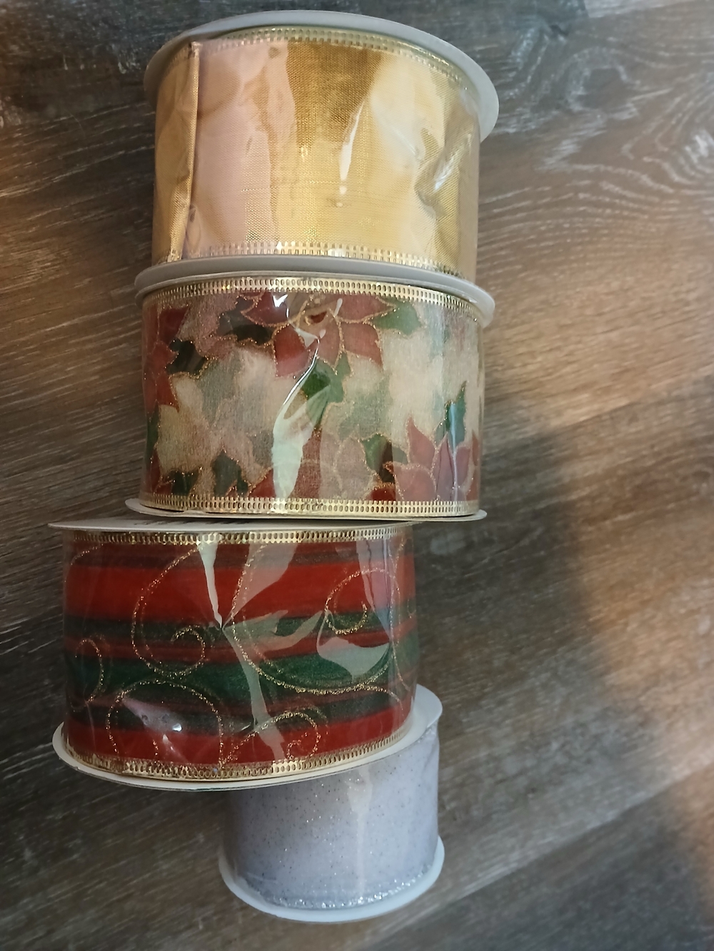 Holiday Decorative Ribbon Set in Gold, Red, Green, Silver